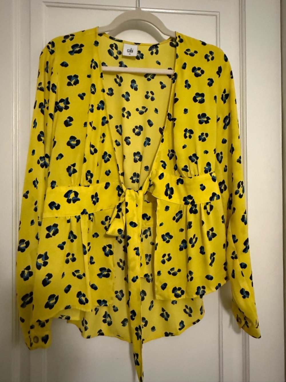 CAbi Yellow Floral Tie-Front Blouse